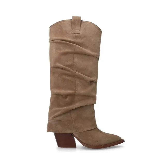 Beige suède cowboylaarzen met flap