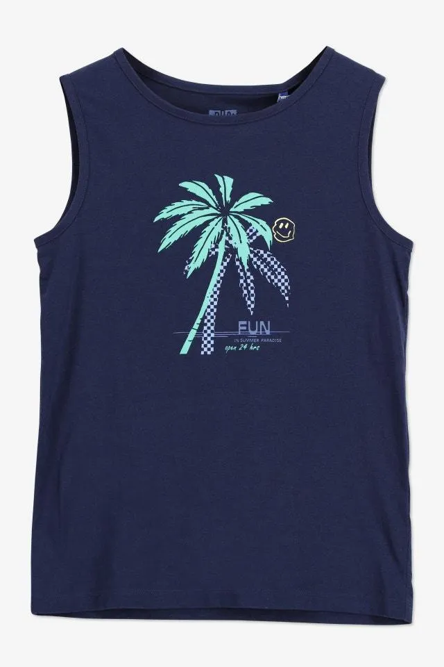 Marineblauwe tanktop met palmbomen
