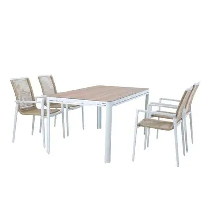 Ensemble de jardin avec 4 chaises en blanc et aspect bois AXI Zora