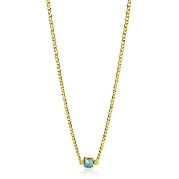 ZINZI gold plated zilveren gourmet ketting met vierkante zetting bezet met indigo blauwe kleursteen 40-45cm ZIC2417G