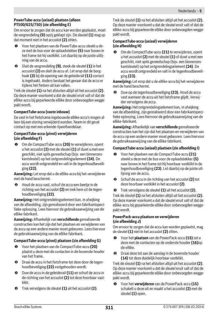 Electric Bike Manual van 12 februari tot 12 augustus 2025 - folder pagina 311