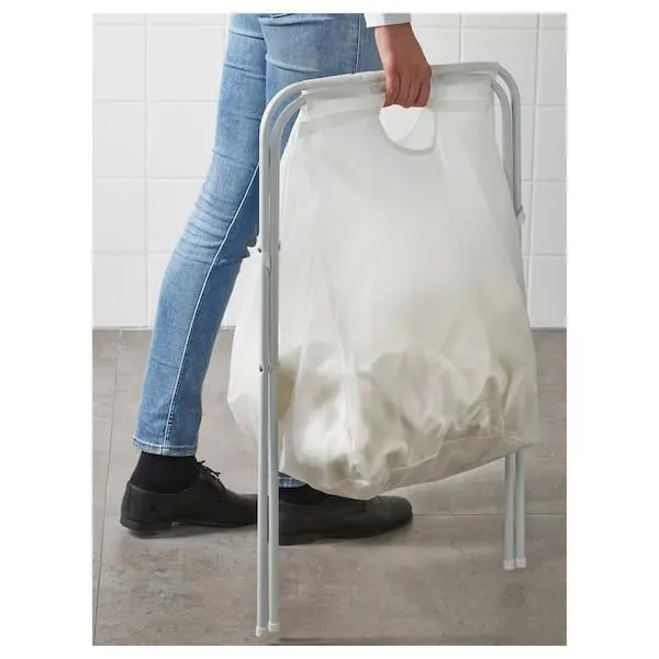 Laundry bag with stand, white,