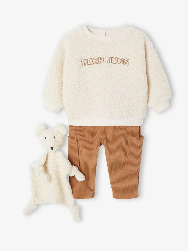 Coffret bébé sweat-shirt + pantalon + doudou - caramel