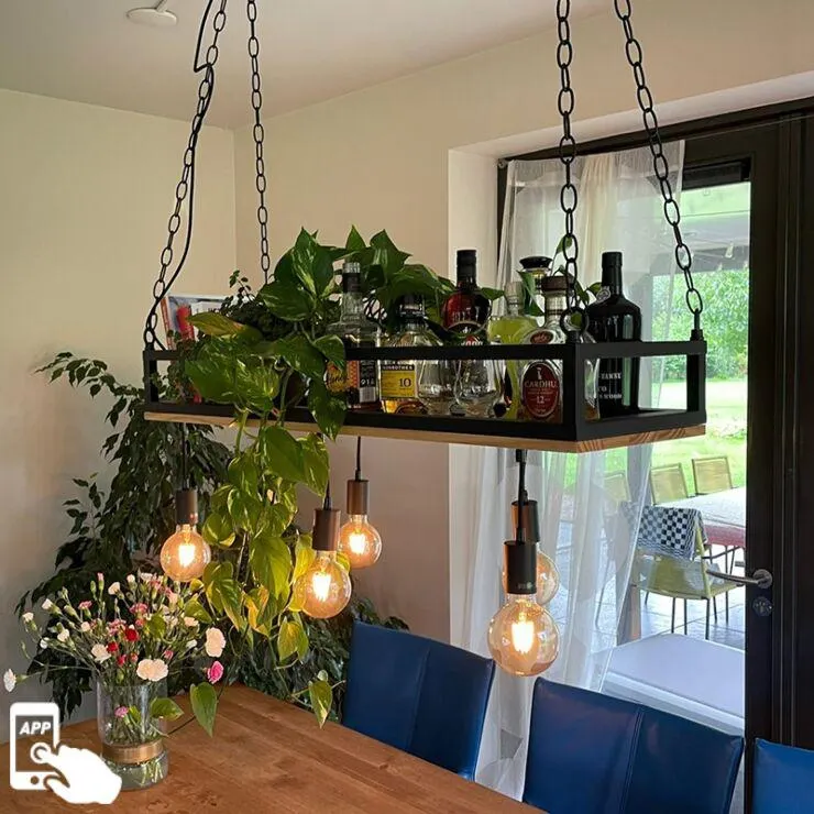 Intelligens függőlámpa fekete fából 5db Wifi G95 - Polc