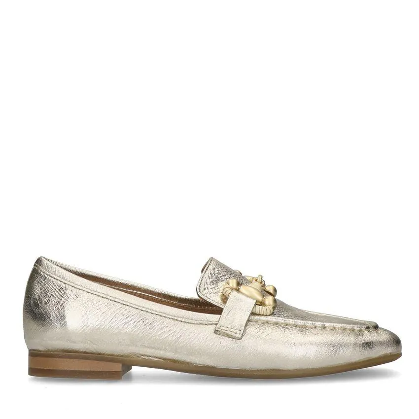 Gouden leren loafers met goudkleurig detail