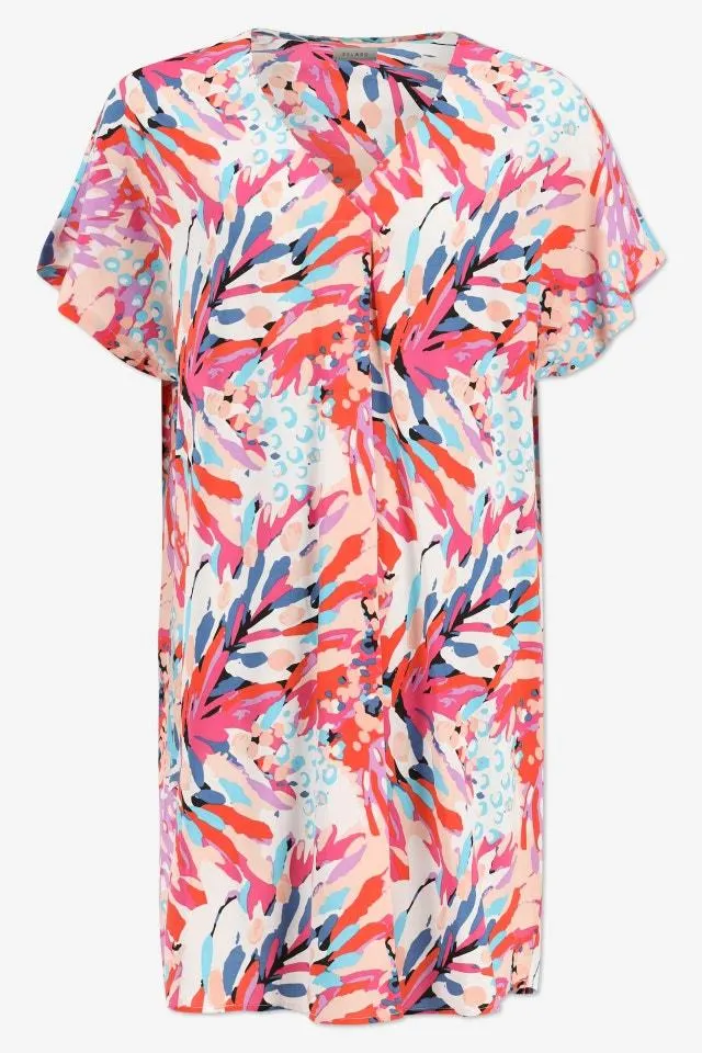 Oranje/roze/blauw/paars geprinte korte jurk