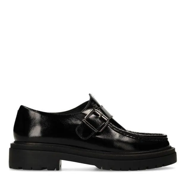 Zwarte leren loafers met buckle