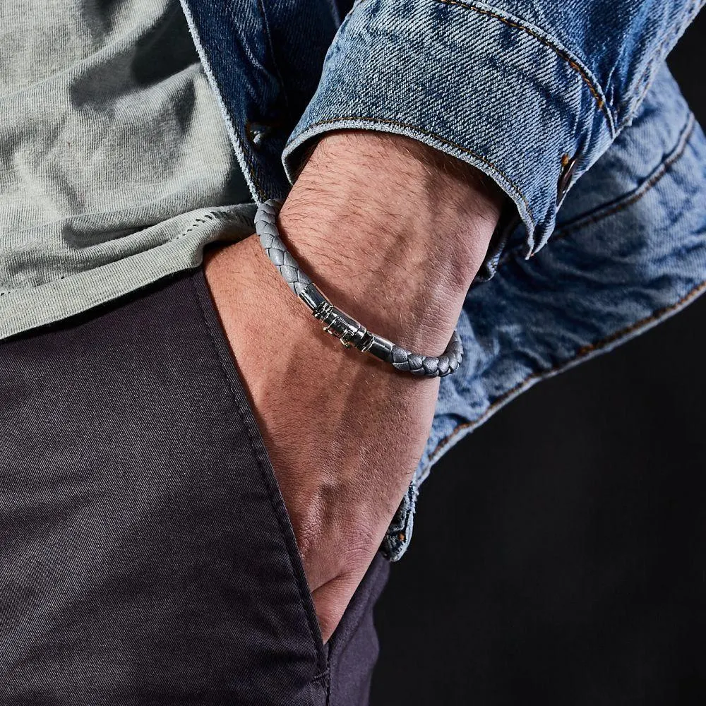 Ben Grijze Leer Armband met 925 Sterling Zilveren Sluiting BTBJ545GA (Lengte: 18.00-21.00 cm)