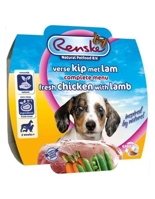 Renske Puppy Vers Vlees Maaltijd - Hondenvoer - Kip Lam 100 g