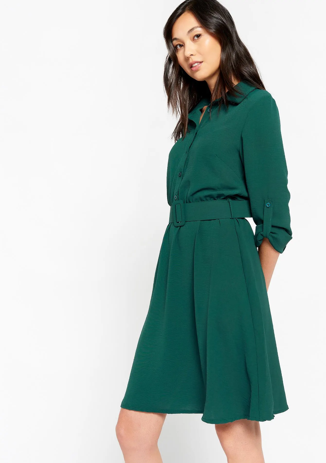 Midi dress with polo neck