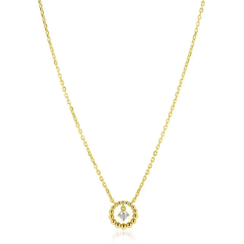 ZINZI goldplated zilveren ketting 45cm met ronde bolletjeshanger en bungelende witte zirkonia ZIC2816