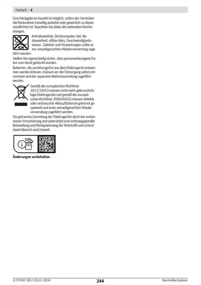 Electric Bike Manual van 12 februari tot 12 augustus 2025 - folder pagina 244