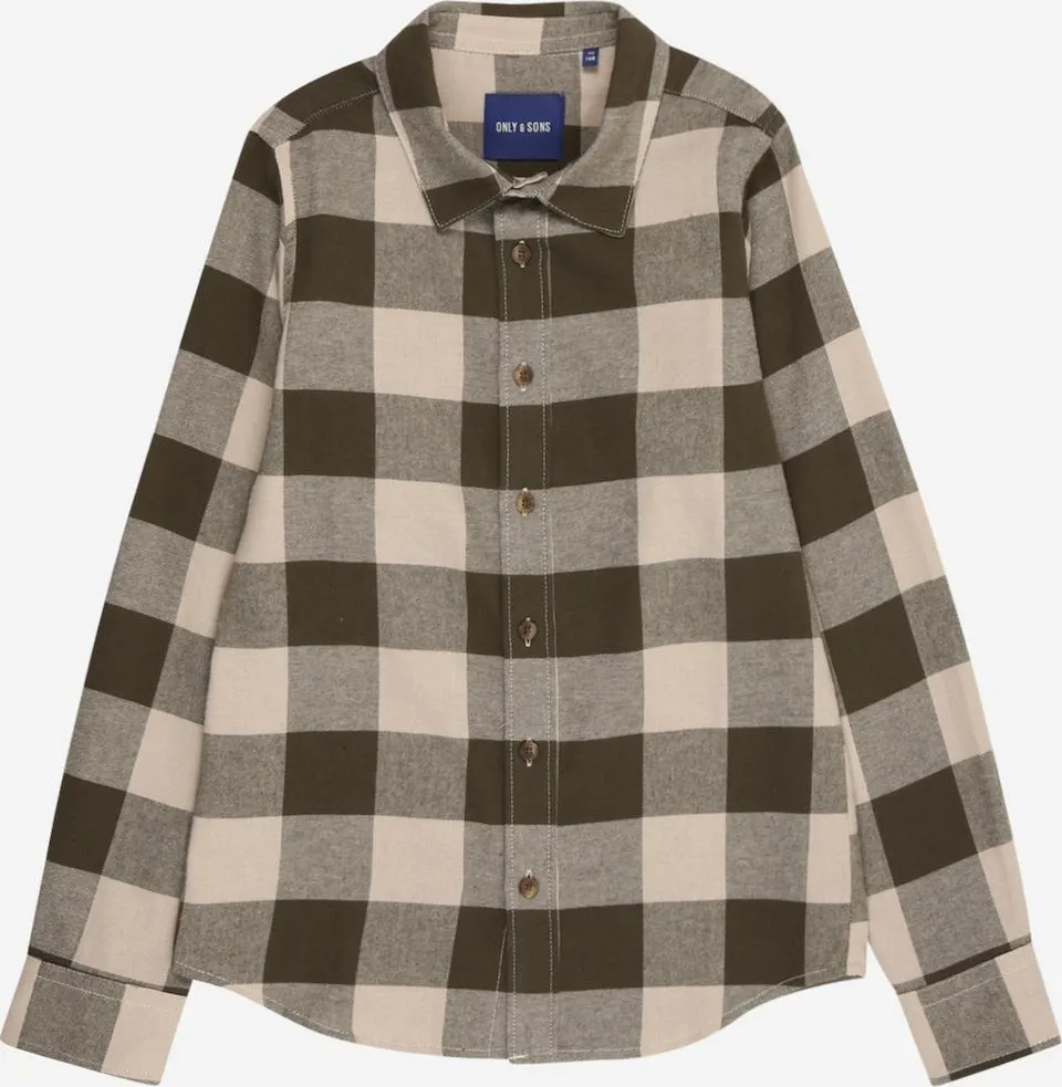 Only & Sons Junior Slim fit Overhemd 'OSJGUDMUND' in Kaki, Olijfgroen