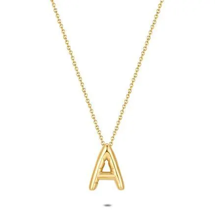 Halsketting in goudkleurig edelstaal, bubble letter A