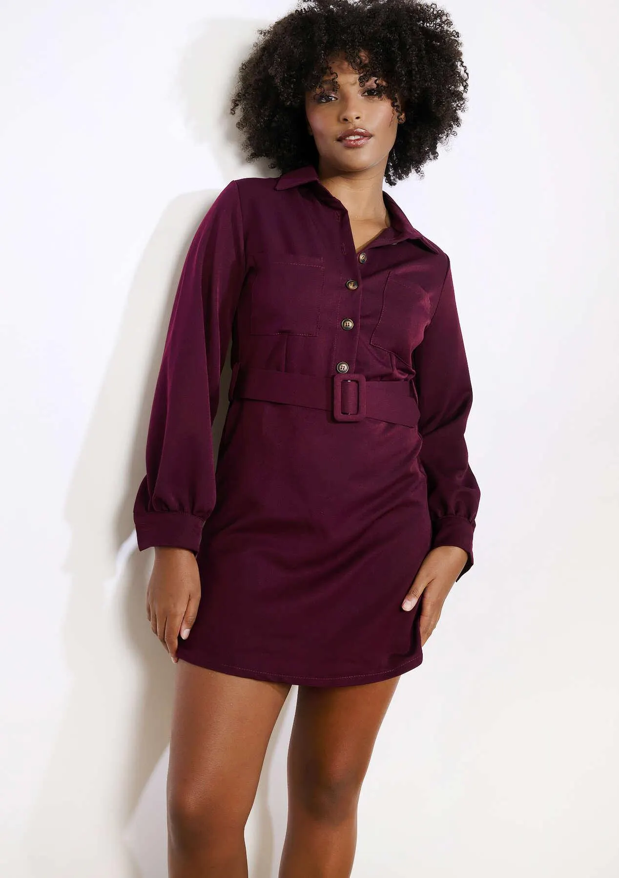 Belted shirt mini dress