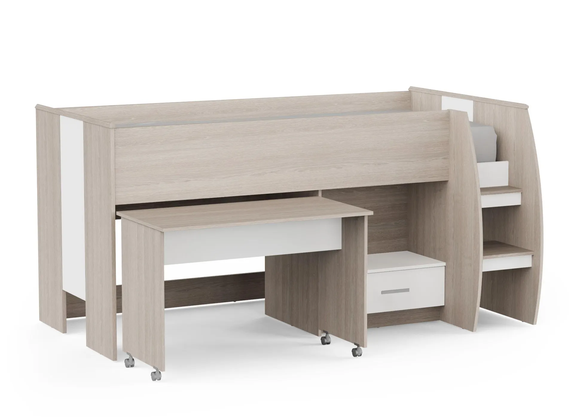 Halfhoogslaper inclusief bureau Nano 90x200cm - decor - shannon eik & wit