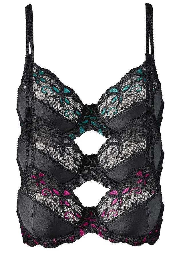 Lot de 3 soutiens-gorge à armatures et dentelle