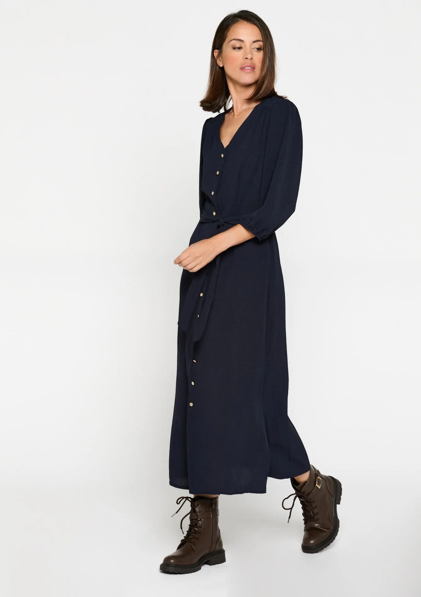 Midi dress in crinkle fabric