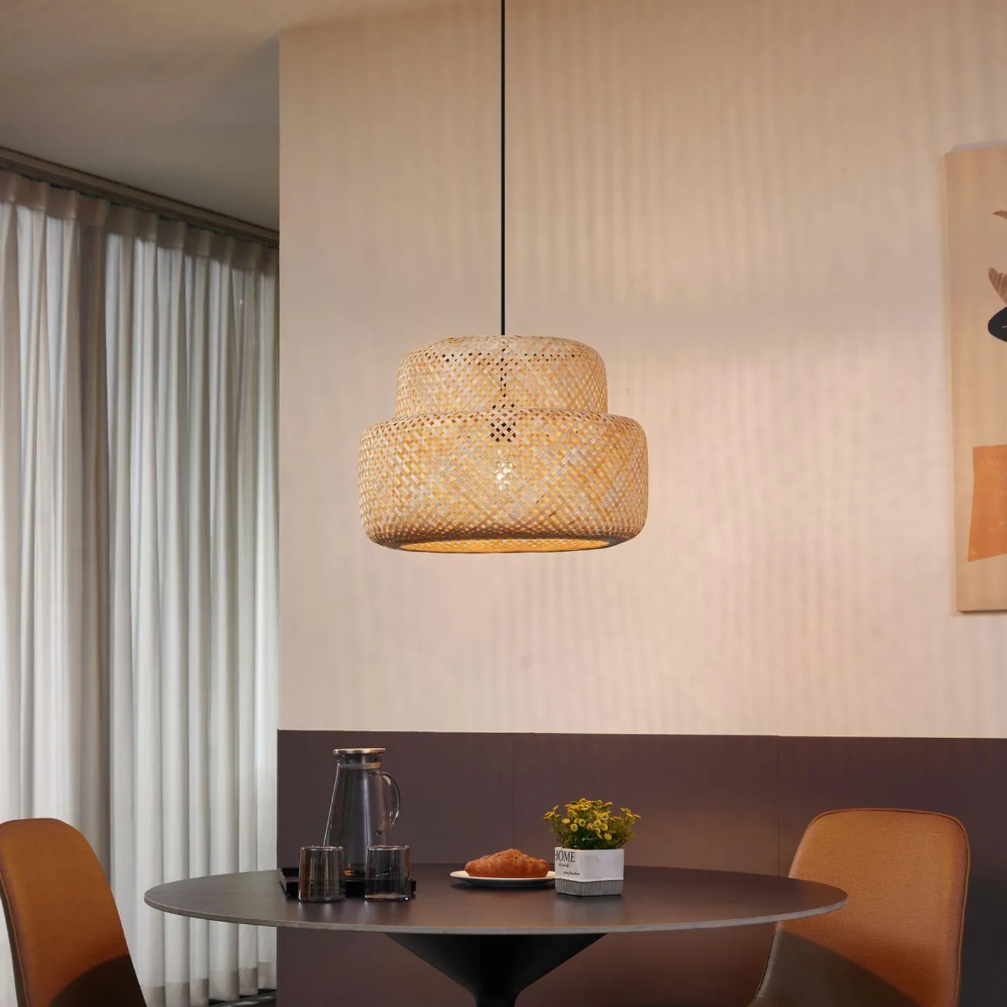 Japandi hanglamp zwart met bamboe - Kea