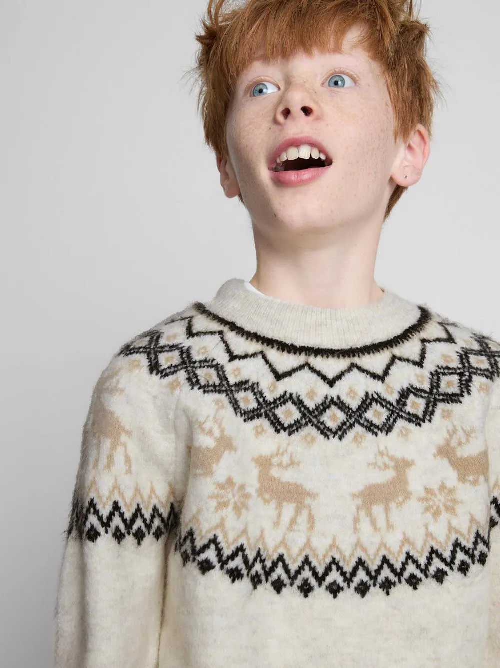 7-15 ans | Pull de Noël à motif renne en jacquard pour enfant