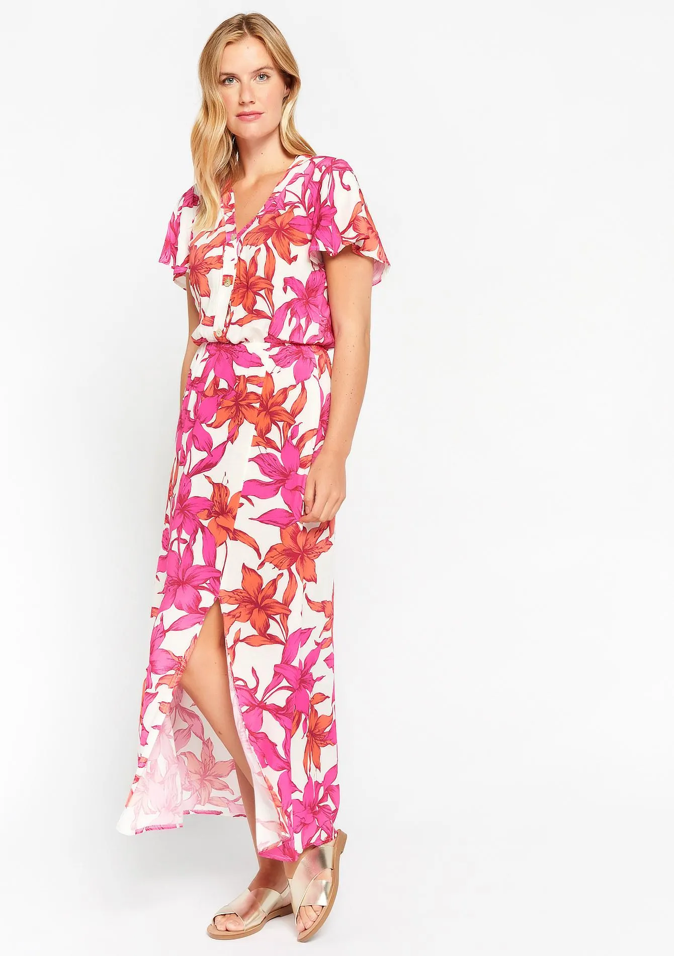 Maxi dress with tropical flowers