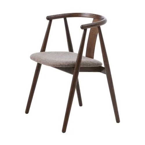 Olivine Kenza Eikenhouten Eetkamerstoel - Donkerbruin met Warm Grijs Zitting