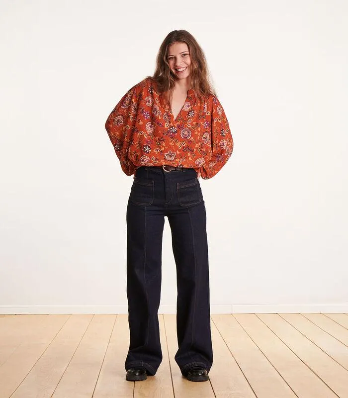 Hoge taille raw wide leg jeans van biologisch katoen