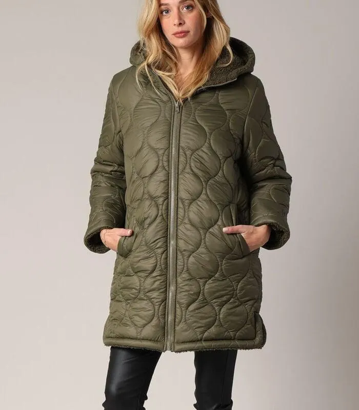 EDWINA - Omkeerbare jas van sherpa en gewatteerde stof