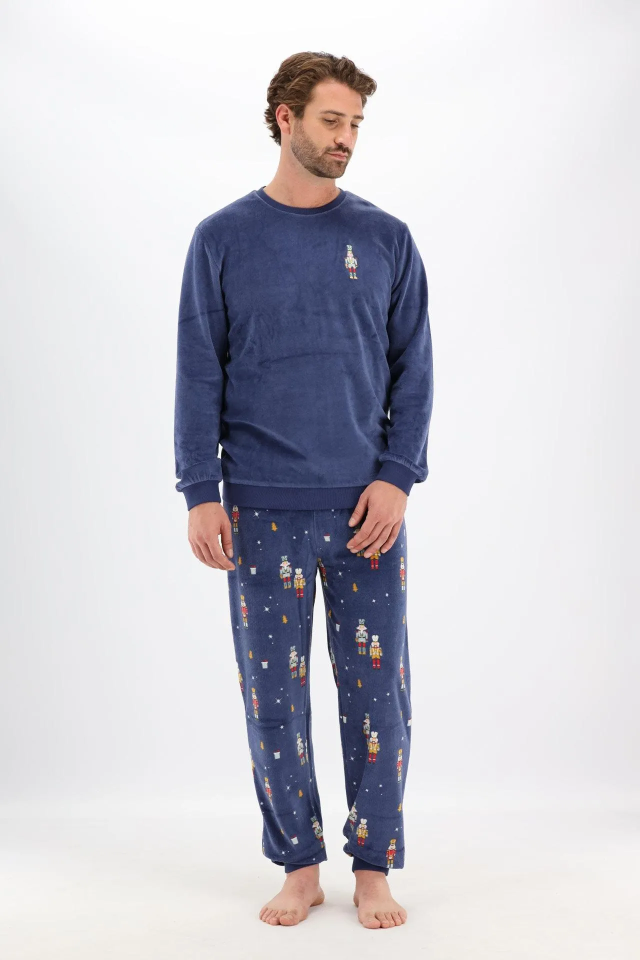 Donkerblauwe velours pyjama met notenkrakers