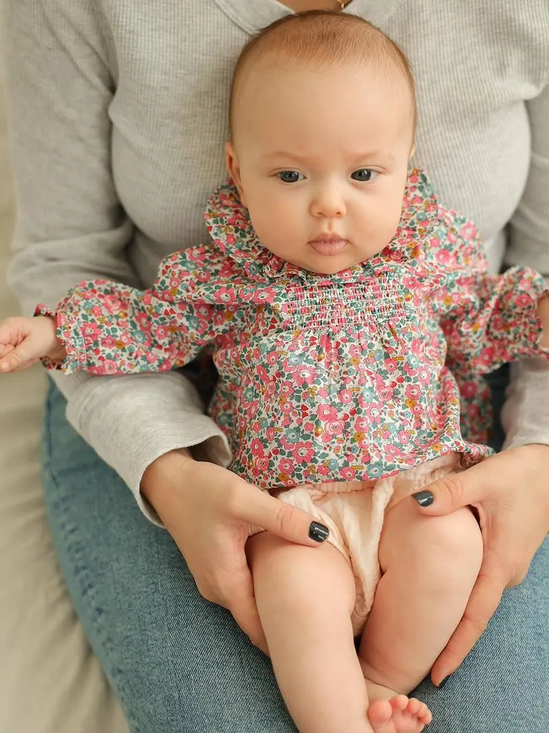 Ensemble naissance 2 pièces blouse tissu Liberty et bloomer - écru
