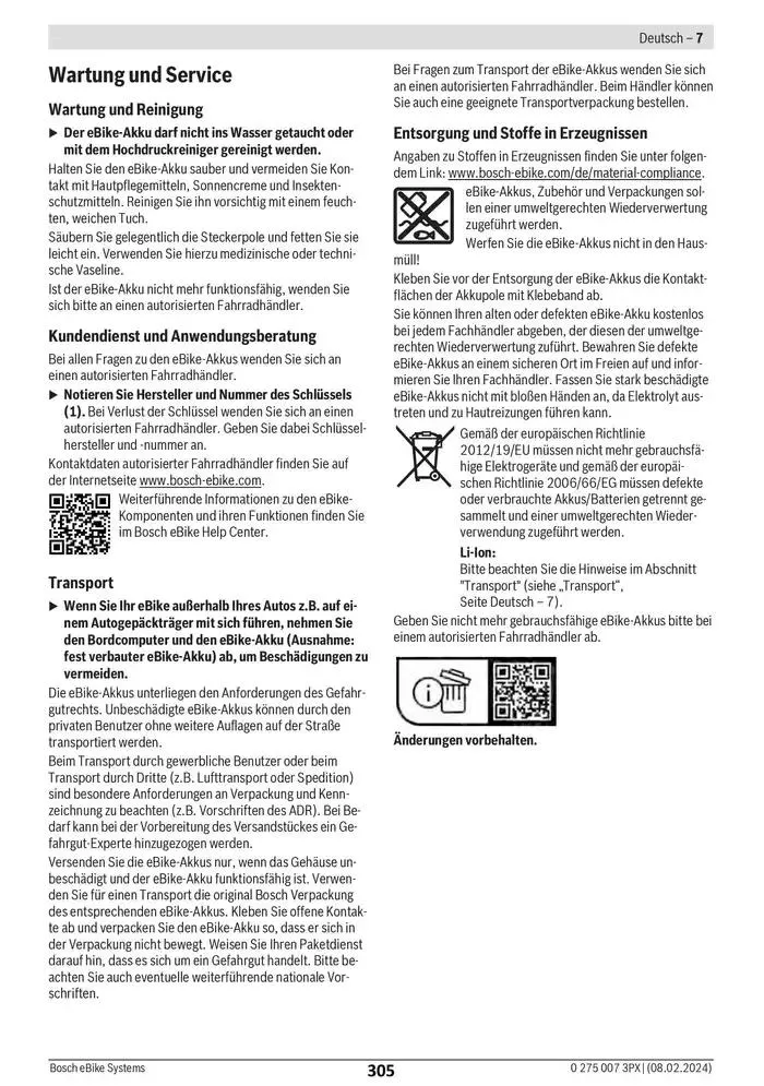 Electric Bike Manual van 12 februari tot 12 augustus 2025 - folder pagina 305