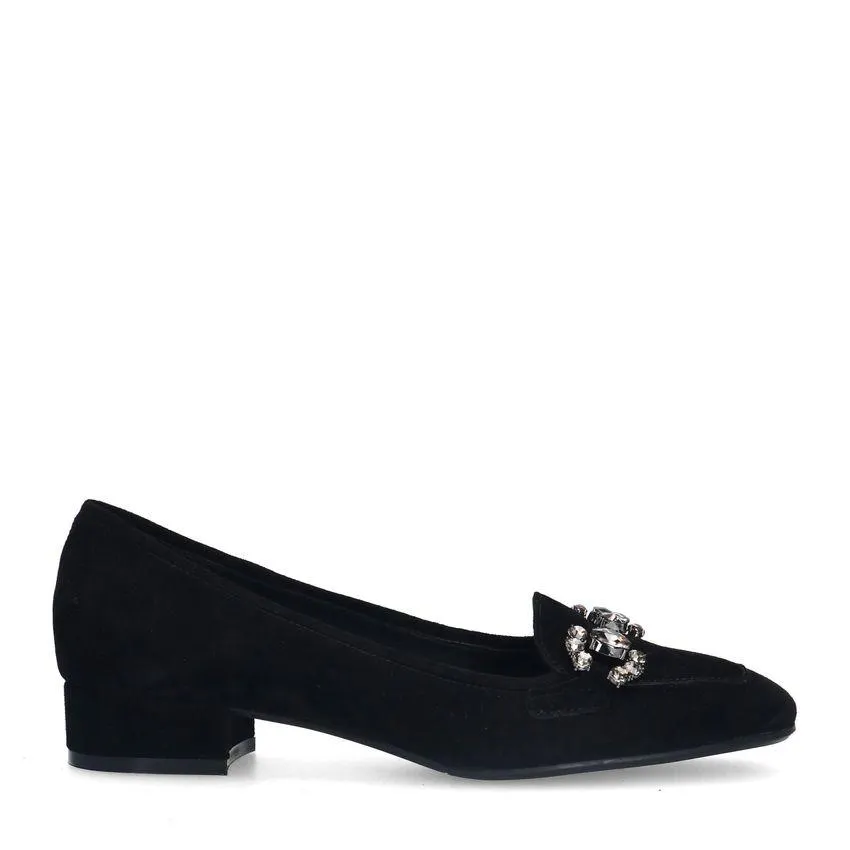Zwarte suède loafer pumps