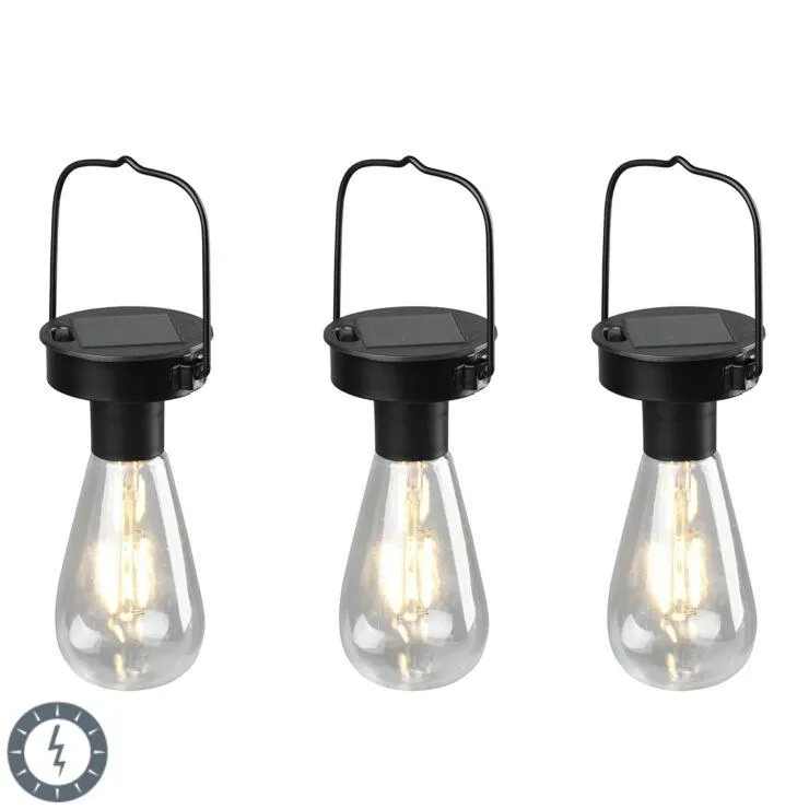 Set van 3 buiten hanglampen zwart op solar - Santiago