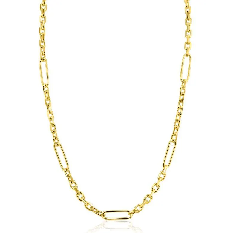 ZINZI gold plated zilveren schakelketting met vijf lange ovale schakels 5,5mm breed 43-47cm ZIC2711G
