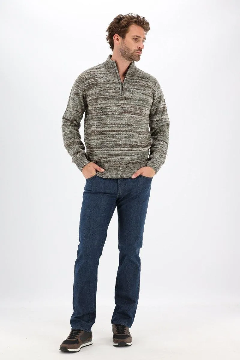 Bruin/groen gebreide trui met trucker neck