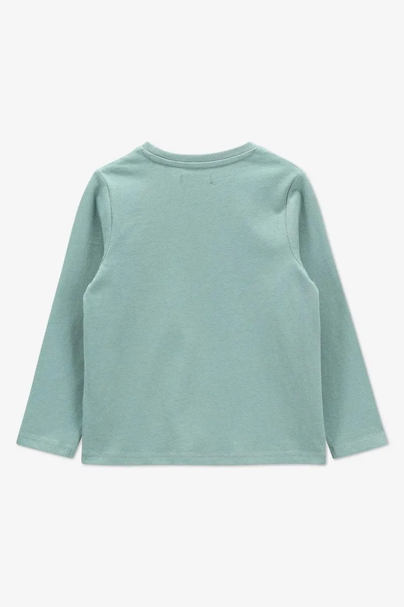 Lichtgroen T-shirt lange mouw met borstzakje