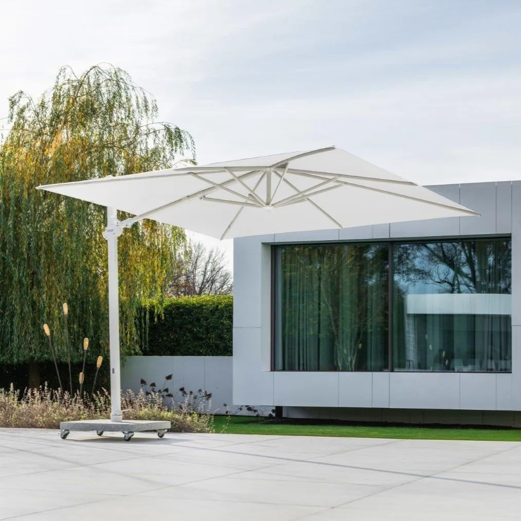 Marbella Plus Zweefparasol 300x300 Olefin parasol+voet+hoes | wit/wit