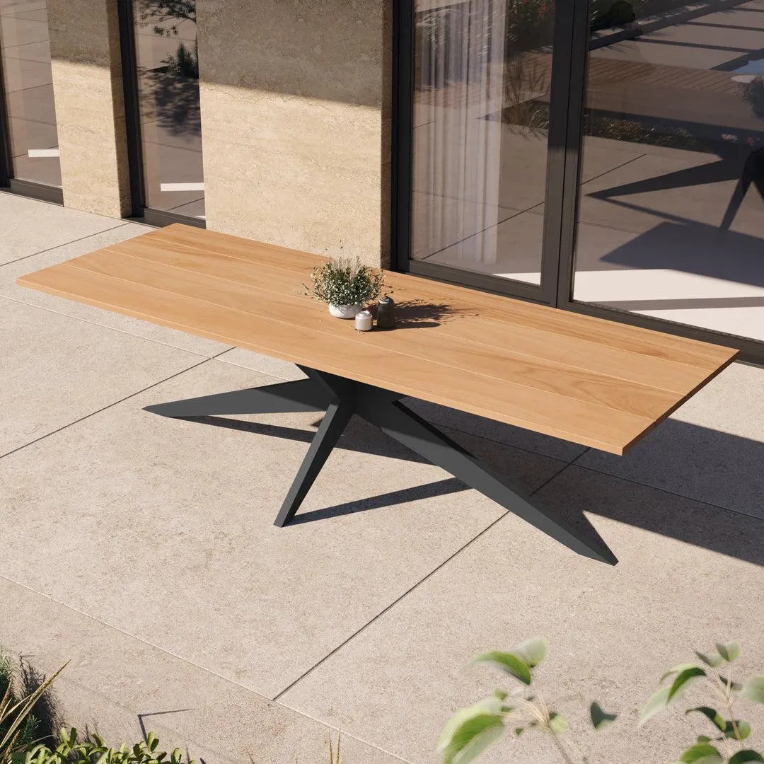 Yate tuintafel 280x100 charcoal aluminium frame en teak tafelblad