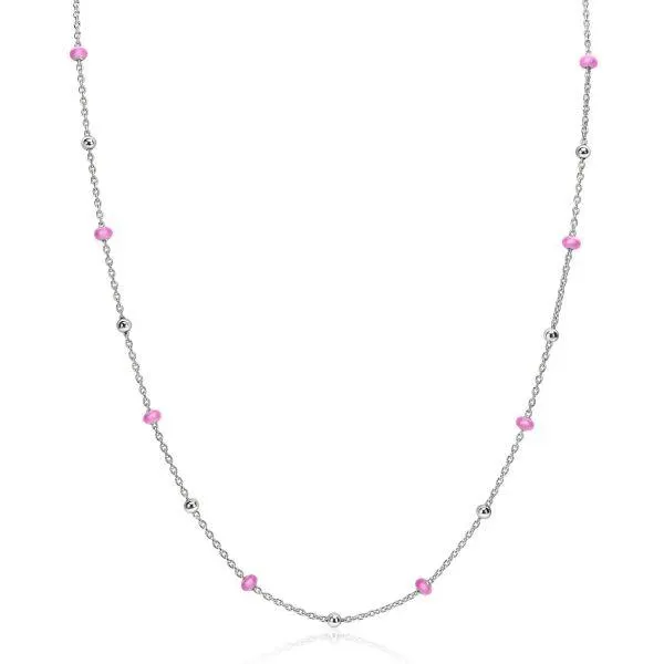 ZINZI zilveren fantasie ketting met 13 roze donuts en glanzende bolletjes 42-45cm ZIC2510