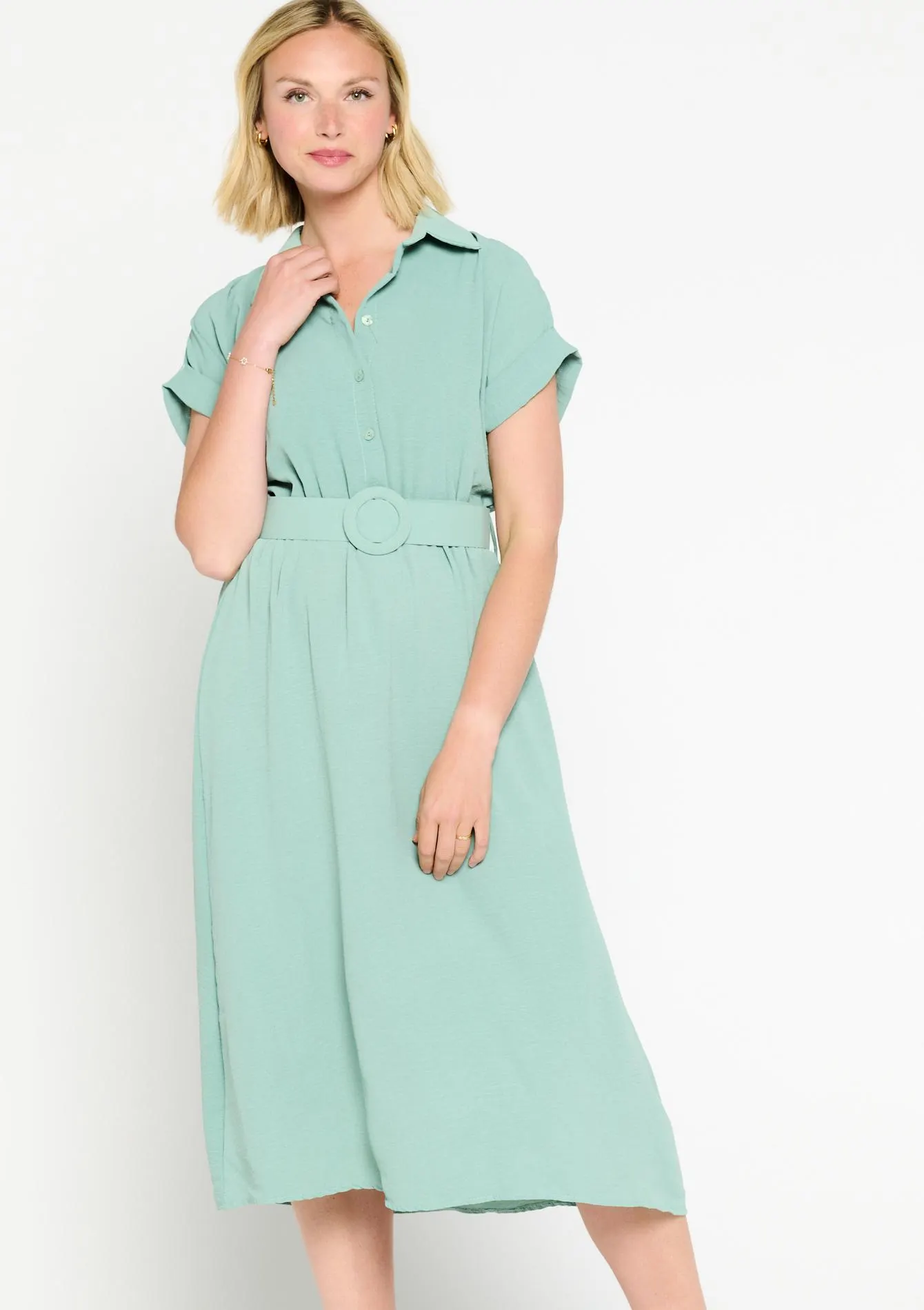Midi dress with polo collar