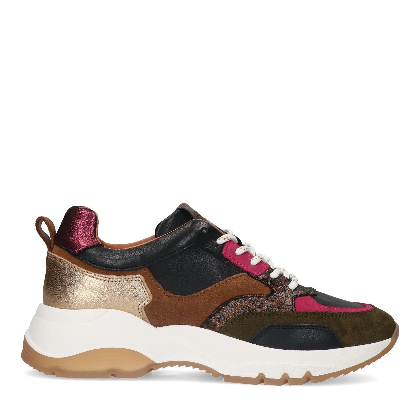 Manfield Donkergroene suède sneakers met leren details