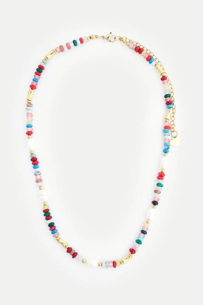 Halsketting gekleurde parels stainless steel