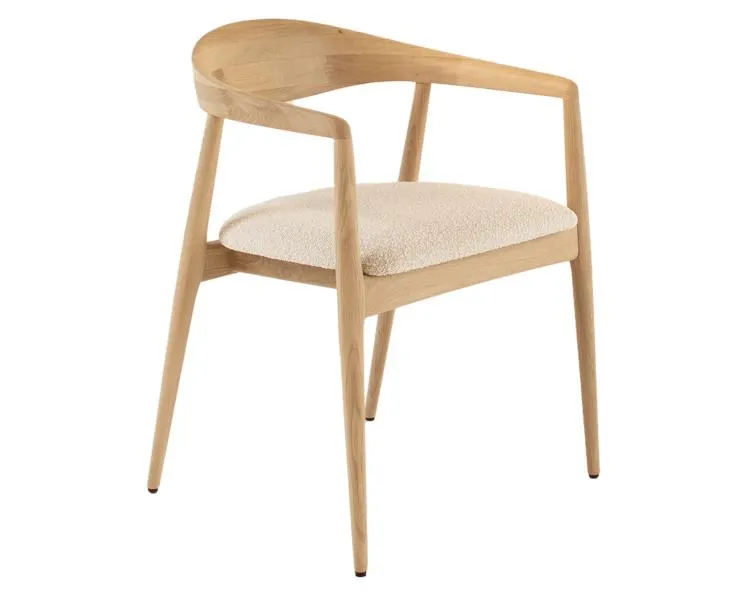 Houten armstoel met bouclé zitting - natuur eiken