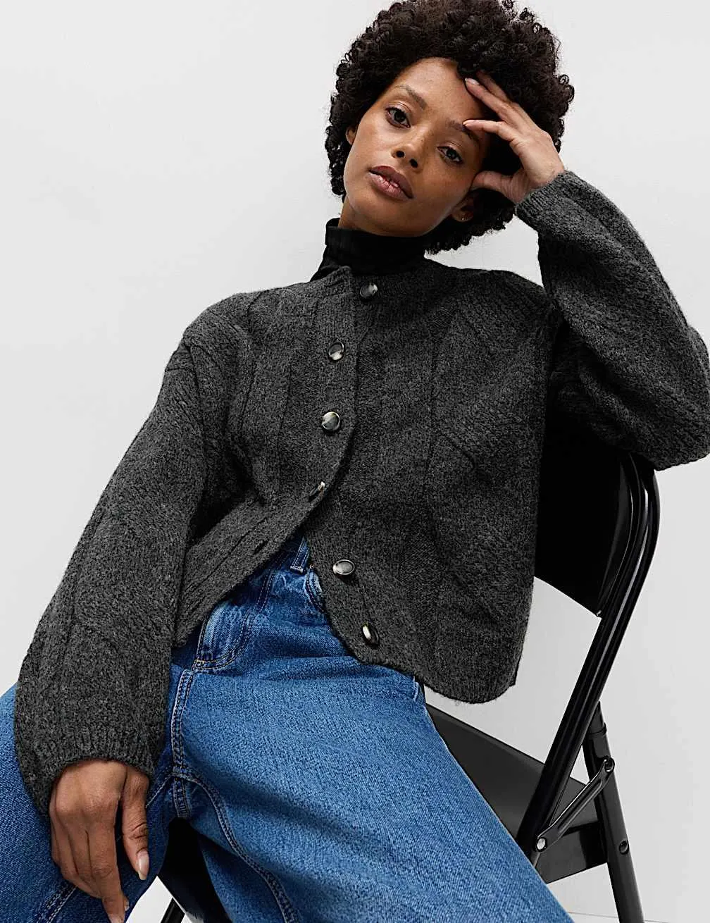 Cable Knit Relaxed Cardigan with Alpaca