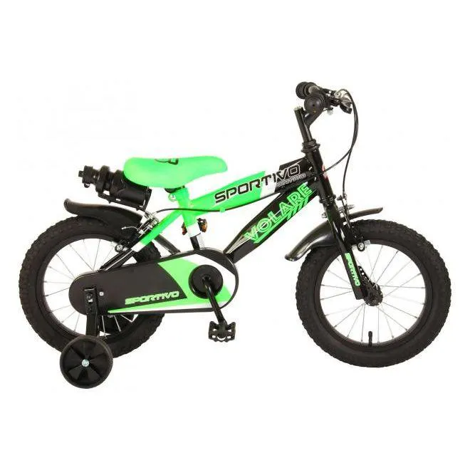 Volare Sportivo Kinderfiets - Jongens - 14 inch - Neon Groen Zwart - Twee Handremmen - 95% afgemonteerd