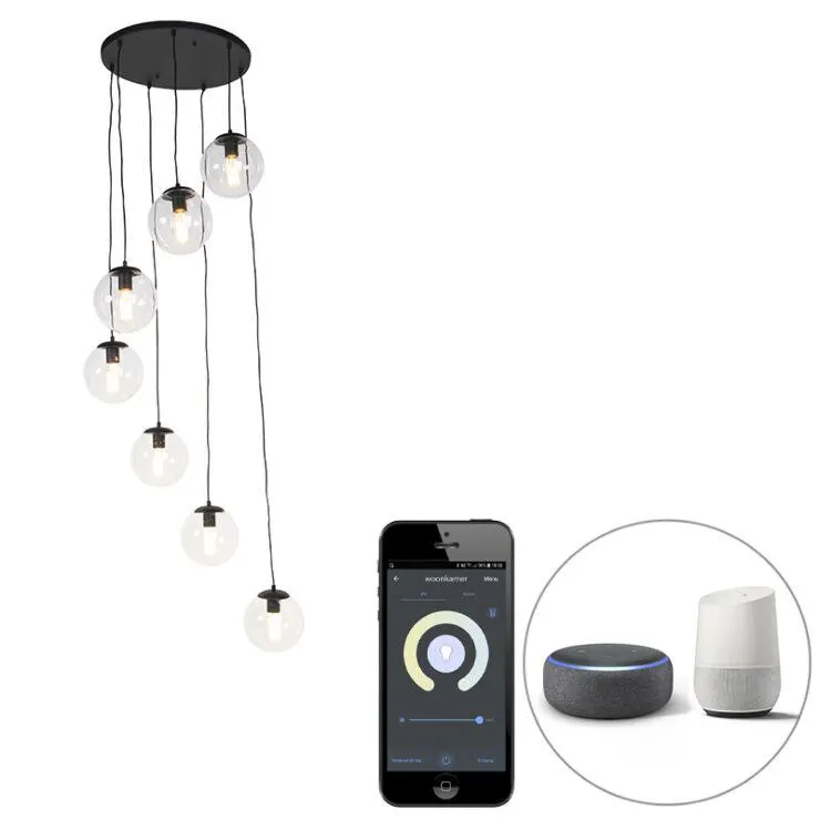 Smart hanglamp zwart 7-lichts incl. Wifi ST64 - Pallon