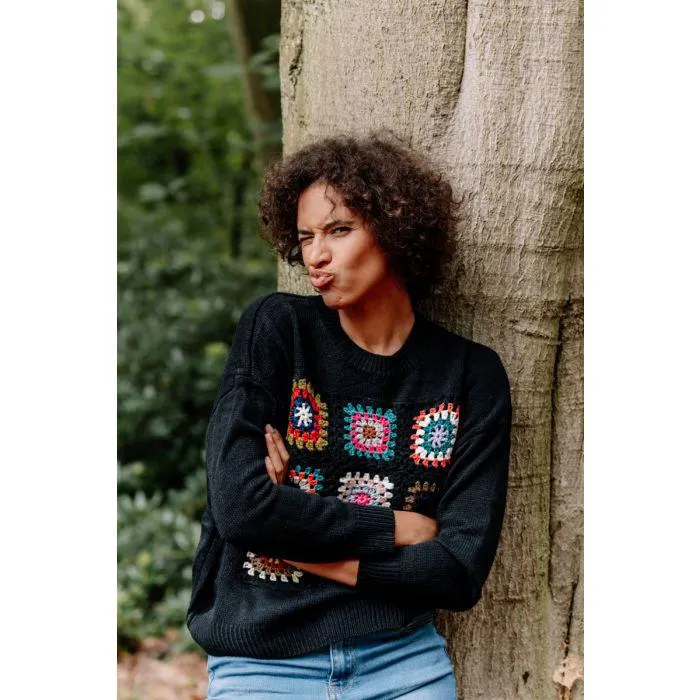 Zwarte multicolour trui