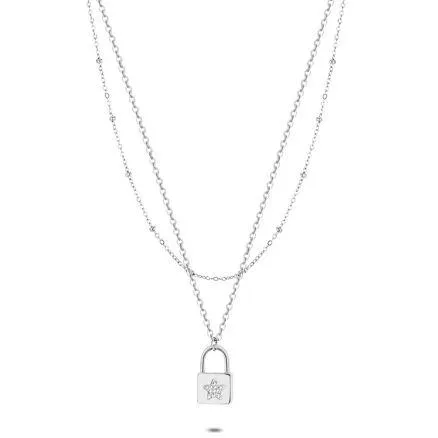 Halsketting in edelstaal, hangslot en ster