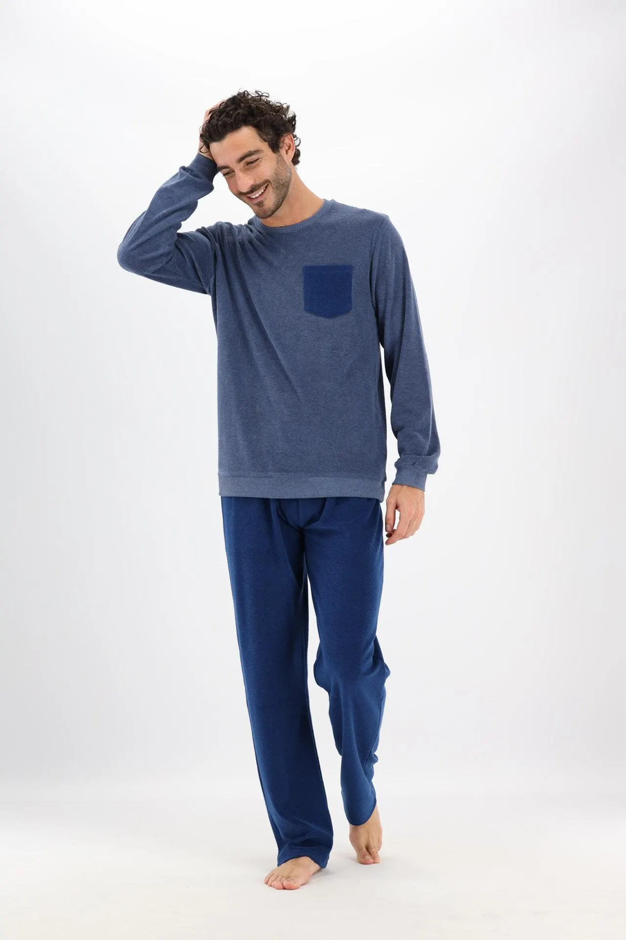 Donkerblauwe badstof pyjama