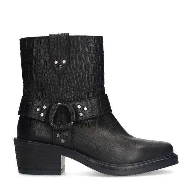 Zwarte leren croco biker boots